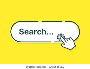 Search bar with suggestions for UI and website design on a bright background. Search address and navigation bar icon with mouse cursor.