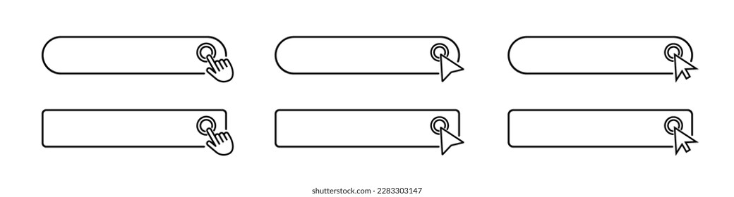 Conjunto de iconos de la plantilla de la barra de búsqueda. Barra de búsqueda con un botón de clic. Haga clic en el botón. diseño de interfaz de usuario, elemento de interfaz de sitio web. Ilustración vectorial.