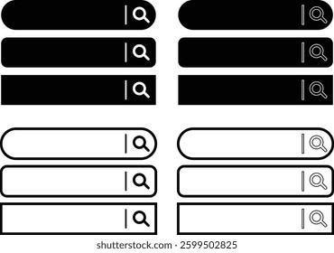 Search Bar Template icon set, search experience concept. Magnifying Glass, searched navigator icon of elements for design interface of website User Interface Web, App, Software. Ready Search or mobile