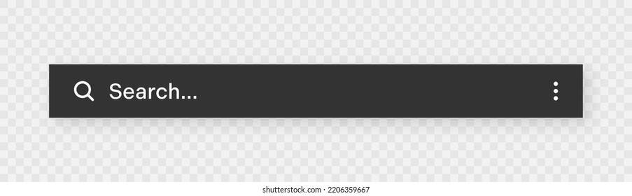 Search bar template. Internet browser engine with search box, address bar and text field. UI design, website interface element with web icons and push button. Dark mode. Vector illustration