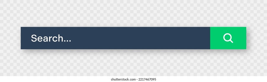 Search bar template. Internet browser engine with search box, address bar and text field. UI design, website interface element with web icons and push button. Dark mode. Vector illustration