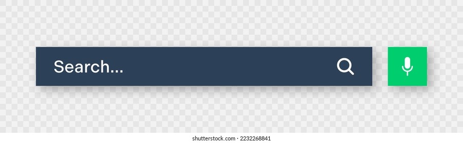 Search bar template. Internet browser engine with search box, address bar and text field. UI design, website interface element with web icons and push button. Dark mode. Vector illustration
