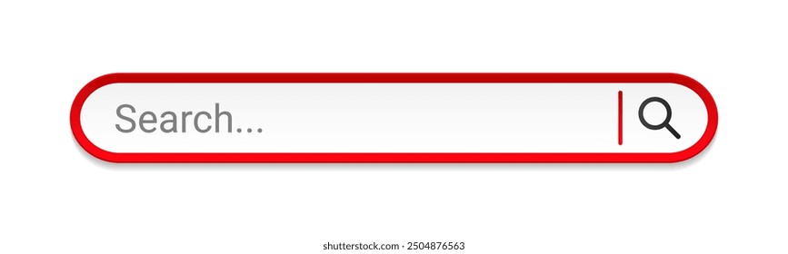 Search bar template for internet website in flat style and red frame isolated on white background