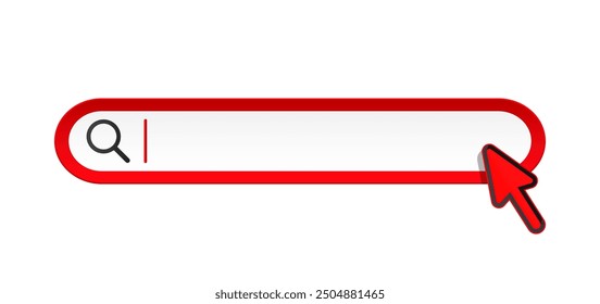 Search bar template for internet website with cursor arrow in flat style and red frame isolated on white background