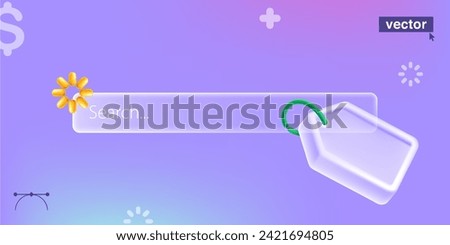 Search bar template for website and app in glassmorphism style. Realistic 3D Sale label tag with dollar symbol, ribbon, loading icon and sphere. Cartoon style discount kit. Special offer template.