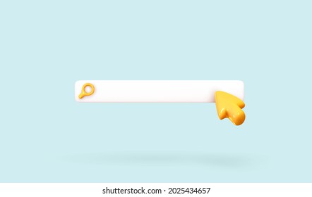 Search bar template for website. Navigation search for browser. Realistic 3d arrow, cursor. Pastel Soft colors yellow and blue background. Creative concept design in cartoon style. Vector illustration