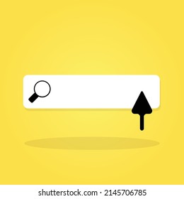 Search bar template for website. Navigation search for browser. Realistic 3d arrow, cursor. Pastel Soft colors yellow background. Creative concept design in cartoon style. Vector illustration