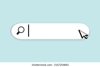 Plantilla de barra de búsqueda para el sitio web. Búsqueda de navegación para el navegador. Flecha 3d realista, cursor. Diseño de concepto creativo al estilo de las caricaturas. Ilustración vectorial.