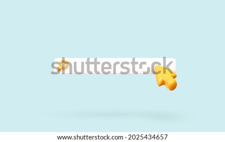 Search bar template for website. Navigation search for browser. Realistic 3d arrow, cursor. Pastel Soft colors yellow and blue background. Creative concept design in cartoon style. Vector illustration