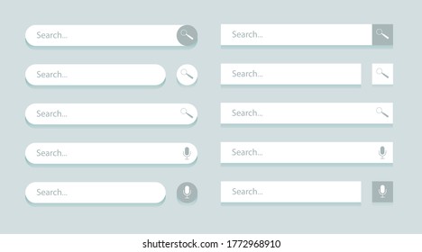 Search bar templates for ui, design and web site. Collection of search forms and boxes. Vector interface design isolated.