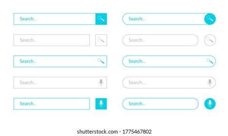 Search bar templates for ui, design and web site. Collection of search forms and boxes. Vector interface design isolated.
