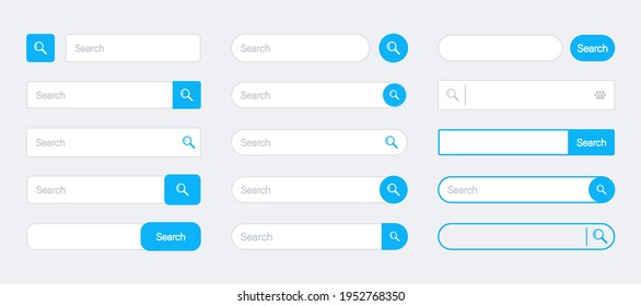 Search Bar for ui, app, design and web site. Www search boxes template vector set. Searching panel.Search Address and navigation bar. Collection of search form templates for websites