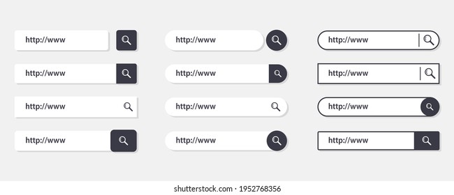 Search Bar for ui, app, design and web site. Www search boxes template vector set. Searching panel.Search Address and navigation bar. Collection of search form templates for websites