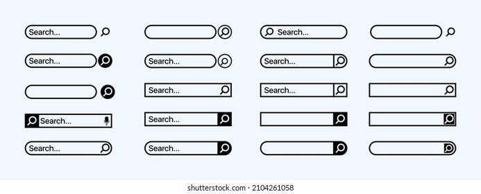 Search Bar for ui, design and web site. Search bar graphic design element. Collection of search form templates for websites. Vector line illustration. Isolated ui template