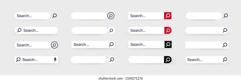 Search Bar for ui, design and web site. Search Address and navigation bar icon. Search form with shadow. Navigation bar web icons. Vector illustration.