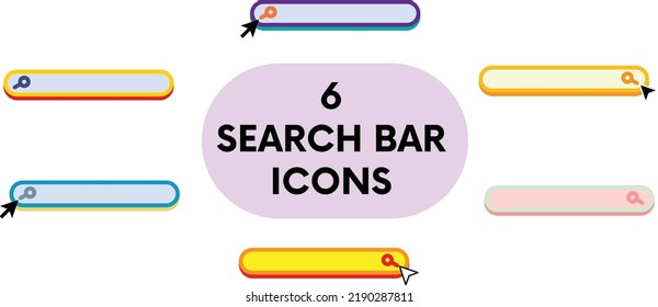 Search Bar for ui, design and web site. Search Address and navigation bar icon isolated. Collection of 6 search form templates for websites. Vector elements illustrations. Search boxes icons.