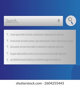 Search bar UI. Digital query result. Modern interface concept. Vector web design.