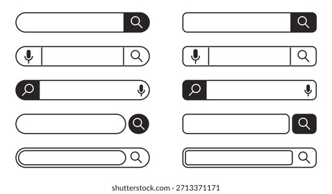 Conjunto de ícones da interface de usuário da barra de pesquisa com vários elementos da interface do usuário para navegação no site e desenvolvimento na Web, com modelos de design gráfico limpo usados em aplicativos digitais