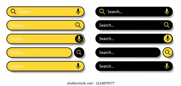 Search bar for user interface and website. Black and yellow icons on a white background. Modern selection of the search bar. Vector illustration.