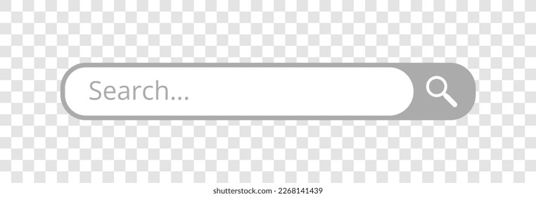 Search bar vector design, gray search box on transparent background, magnifier icon