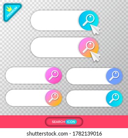 Search bar vector design ui elements kit. Blue and pink search bar icon colleсtion isolated on transparent background.