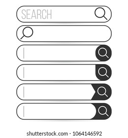 Search bar vector element design, set of search boxes with magnifying glass ui template isolated on white background.