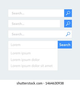 Search bar vector element design, set of search boxes ui template isolated on white background