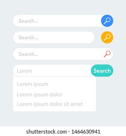 Search bar vector element design, set of search boxes ui template isolated on white background