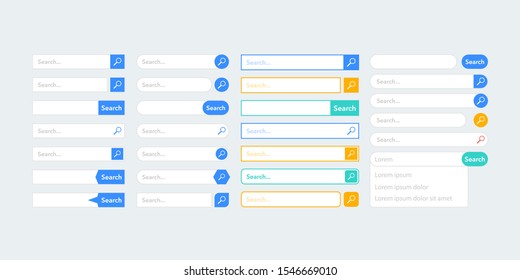 Search bar vector element design, set of search boxes ui template isolated on white background