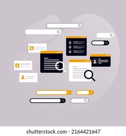 Search bar vector element design, set of search boxes template isolated on gray background. Style flat. Vector illustration.