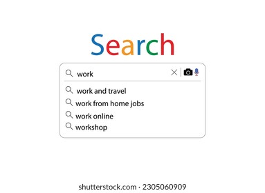 Search bar vector element design, isolated on white background. 
User interface with text about work. Vector illustration.