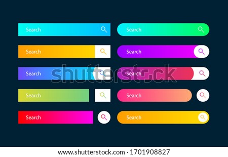 Search bar vector element with diferent design, set of ten search boxes ui template on dark blue background. Vector illustration.