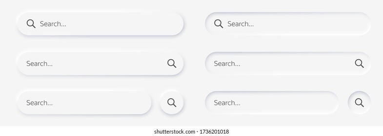 Search bar. Vector set searched navigator, Web elements for browsers, sites, mobile application and search button. Neumorphism design. Vector illustration EPS10