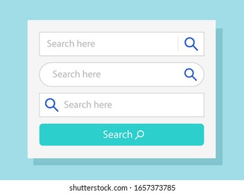 Search bar web fields vector design, illustrated set of ui search box form and button with magnifier interface modern element isolated