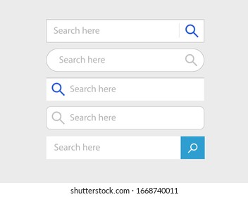 Search bar web fields vector interface design isolated on light gray color, illustrated set of ui search box and button modern element