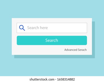 Search bar web form window field with button vector ux design, illustrated ui search box and button with magnifying glass interface modern element isolated