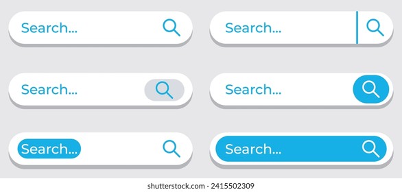 Search bar web isolated elements template for application or interfaces. Website graphic template. Set of search box modern flat design isolated on white background. 