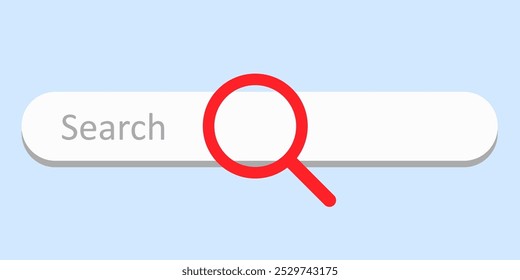 Search bar web page internet browser concept, big red magnifying glass on search box template isolated