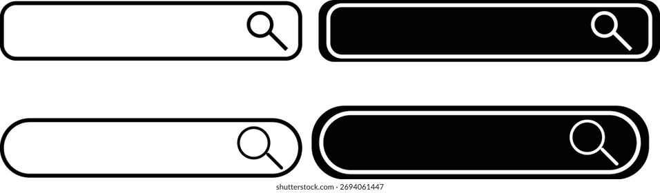Icono de Plantilla de Web de barra de Búsqueda. Motor de búsqueda de maqueta de navegador. cajas de Plantilla para la página de Web navegador de Internet
