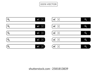 Search bar. Web UI elements for browsers with text field and search button, mobile application graphic elements collection. Vector set