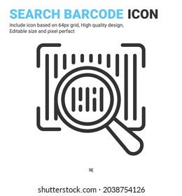 Search barcode icon vector with outline style isolated on white background. Vector illustration barcode and magnifying sign symbol icon concept for digital IT, ecommerce, business, web and all project