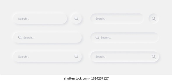 Search Bars In Different Variants UI Neumorphism Light Version Vector Design Elements Set On White Background. UI Components In Simple Neumorphic Style For Apps, Websites, Interfaces, Social Media