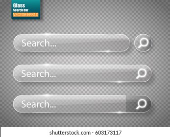 Search bars isolated on transparent background. Set of glass boxes. Vector template for websites