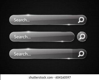 Search bars isolated on transparent background. Set of glass boxes. Vector template for websites