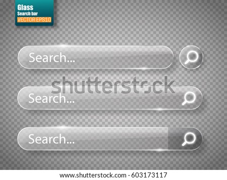 Search bars isolated on transparent background. Set of glass boxes. Vector template for websites