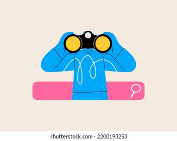 Barras de búsqueda y hombres navegando información en línea. concepto SEO. Ilustración vectorial colorida