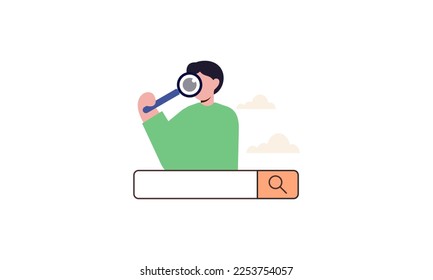 Bares de búsqueda y personas navegando por la información en línea, navegando por internet. Los caracteres buscan y encuentran la consulta en el explorador web