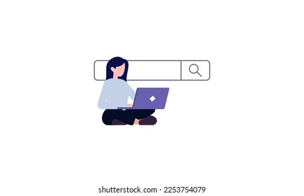 Bares de búsqueda y personas navegando por la información en línea, navegando por internet. Los caracteres buscan y encuentran la consulta en el explorador web