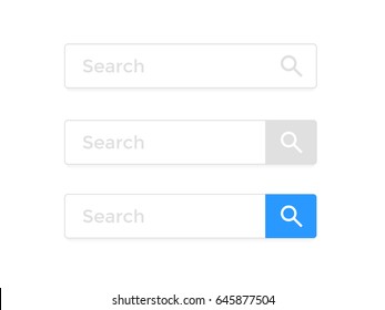 Plantillas de barras de búsqueda establecidas para navegador de Internet o página Web. Elementos simples vectoriales de búsqueda iconos y campo de marco para texto