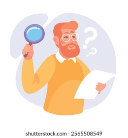 Search with Bearded Man with Magnifier Vector Illustration